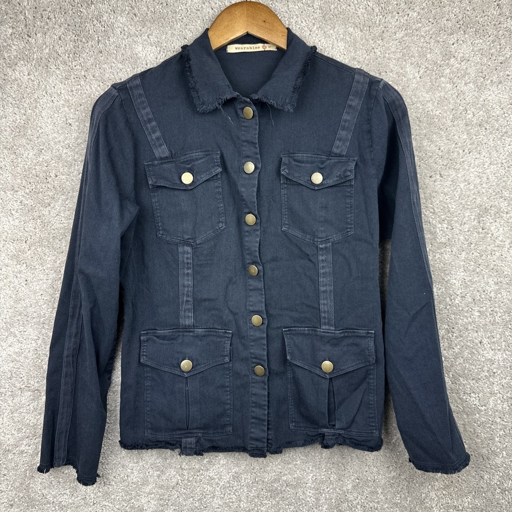 XCVI Wearables‎ Blue Button Up Lightweight Utility Jacket Size Small